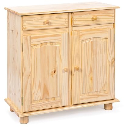 Inter Link – Landhausstil Kommode – Sideboard – Sideboard Buffet – Landhausstil – Beistellschrank - Kiefer massiv – 2 Türen – 2 Schubladen – Natur lackiert - Pamina