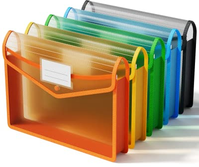 ThinkTex Dokumententasche A4 transparent, Dokumentenmappe mit Druckknopf, abheftbar Organizer Dokumente für Schule Büro Hause Reise - 5 Stück
