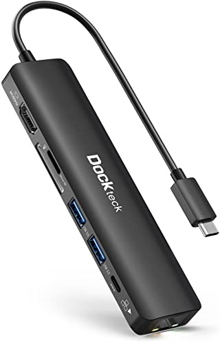 USB C Hub Ethernet Adapter, Dockteck 7 in 1 Docking Station, USB-C Adapter mit HDMI 4K 60Hz, LAN RJ45, 100W PD, SD/Micro SD, 2 USB 3.0, für Steam Deck, MacBook/iPad, Surface Pro 7