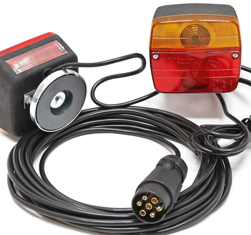 Wiltec Rückleuchten für Anhänger 7-polig mit Magnethalterung, 7,5 m Kabel und 2 Lichteinheiten, Anhängerbeleuchtung mit verschiedenen Funktionen