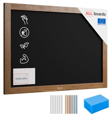 ALLboards Kreidetafel mit lackiertem Holzrahmen 70x50cm, Schwarz, Schreibtafel, Kreide, Schreibtafel zum Aufhängen, Wand Tafel Holz, Tafel gastronomie, Kreidetafel wand