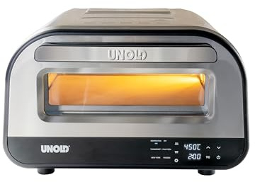 Unold Pizzaofen LUIGI 68816 | Elektrisch aus rostfreiem Edelstahl mit Pizzastein mit bis zu 450°C, nur ca. 2 Minuten Backzeit, energiesparend, 1.700 Watt