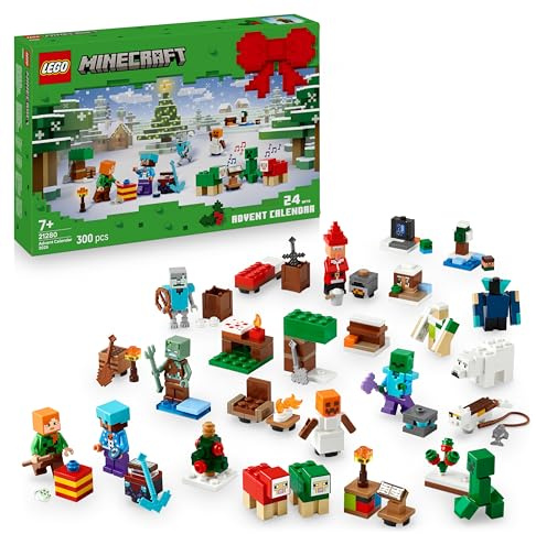 LEGO Minecraft Adventskalender 2025 - Spielzeug für Jungen & Mädchen ab 7 Jahren - 24 Überraschungen inkl. Minifiguren & Mini-Modellen - Kinder Spielset - Gaming Geschenk zum Advent - 21280