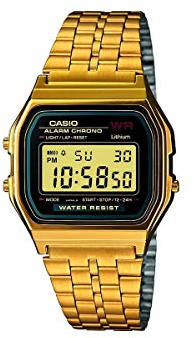 Casio Unisex Quartz Armbanduhr, 35.00mm GehäusegröÃŸe mit LCD digital Zifferblatt und Gold Metallarmband Armband A159WGEA-1EF