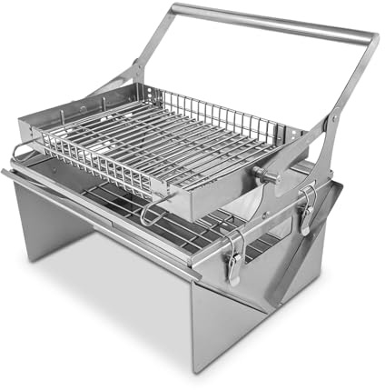 Tragbarer 360° drehbarer Holzkohlegrill mit umklappbarem Korb – 304 Edelstahl Grill für Camping, Heckklappe und Outdoor-Abenteuer, leicht zu zerlegen, inklusive kostenloser BBQ-Tasche, neues