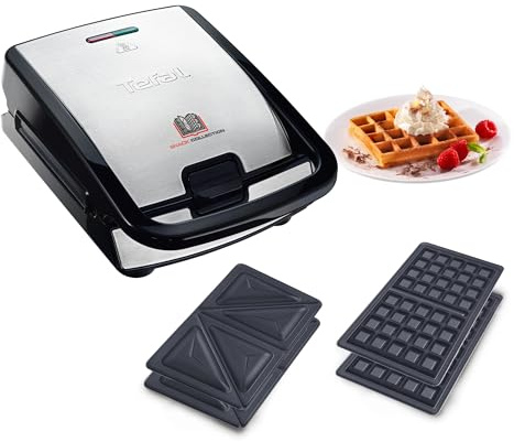 Tefal Snack Collection Sandwich- und Waffelmaker, antihaftbeschichtete Platten, spülmaschinengeeignet, erweiterbar, 700W, 28 x 36,1 x 20,3 cm, Schwarz/Silber, SW852D