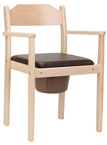 MaJSL Hygienischer Toilettenstuhl DUHA Nachtstuhl aus hochwertiges Holz Herausnehmbarer Eimer mit Deckel Zertifizierte Toilettenhilfe (Hellbraun)