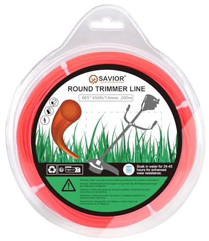 Savior Rasentrimmer Faden 1,6 mm x 200m Mähfaden Trimmerschnur Trimmerfaden Nylon Rasentrimmerspulen Faden Freischneider Fäden für Rasen Unkraut 1,6 mm (0,065) x 200m Rund, Orange