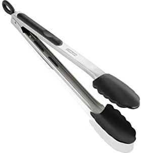 Leifheit Küchen- und Grillzange, 31 cm mit Klick-Verschluss, Kochzange mit hitzebeständigen Enden, Küchenzange mit stabilem Edelstahlgriff