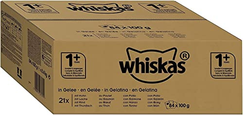 Whiskas Katzenfutter 1+ für erwachsene, verschiedene Sorten, 84 Portionsbeutel (84 x 100 g)