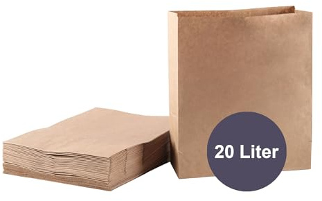 ZURAS® Papiermülltüten 20L, 50 Stk., für Biotonne, nass- & reißfest | Biomüllbeutel für Biotonne, nass- & reißfest, Papiermülltüten