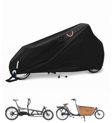 CEMOFE Fahrradabdeckung Wasserdicht Lastenrad Fahrrad Abdeckplane Lastenrad Abdeckung für Lastenrad mit Reflektorstreifen UV-Schutz Reißfest 420D Oxford (270x75x100cm) (Für Zwei Räder)