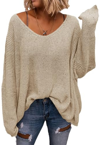 Saodimallsu Pullover Oversize Damen Strickpullover Langarmshirts | V-Ausschnitt,Feinstrickpullover,Longpullover,lässige,Elegant,Sweatshirt,Oberteile,Loose Fit,Sweater,Einfarbig