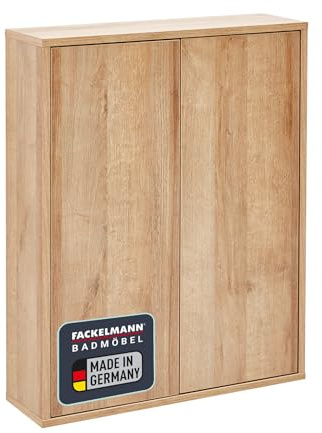 FACKELMANN Finn Hängeschrank 60 cm, Braun hell – Eleganter Schrank in Eichenoptik für Bäder und Gäste WCs, mit Push-to-Open Technik, Made in Germany
