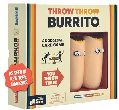 Exploding Kittens - Presents Throw Throw Burrito - A Dodgeball Card Game - Family Card Games for Adults, Teens & Kids - 2-6 Players - Ages 7 and Up - 120 Cards