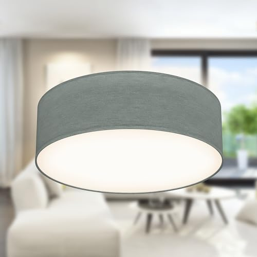B.K.Licht - Deckenlampe mit Lampenschirm aus Stoff, E27 Fassung, max. 40 Watt, Deckenleuchte, Lampe, Wohnzimmerlampe, Schlafzimmerlampe, Küchenlampe, Deckenbeleuchtung, 30x10 cm, Grau