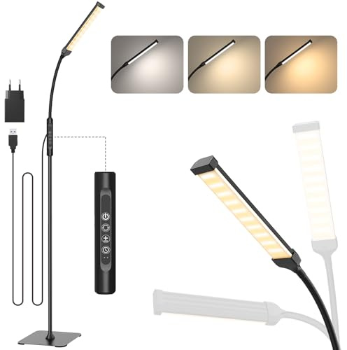 Mojimdo 120 LED Stehlampe, helle Stehlampen für Wohnzimmer, 3 Farbmodi & 10 Helligkeiten 3000K-6000K Standlicht, Schwanenhals Leselampe mit Touch Control für Schlafzimmer Büro