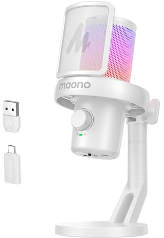 MAONO Mikrofon Kabellos für PC, Mikrofon PC mit Software-KI-Stimmänderung, 3-stufiger Rauschunterdrückung, Benutzerdefiniertem RGB-Licht, Stumm, für Gaming, Podcasting, Streaming, DM40 Pro Schwarz