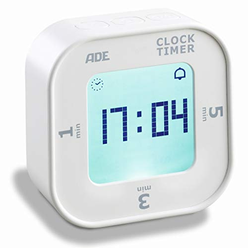 ADE Timer digital | mit Stoppuhr und Uhrzeit | lautloser visueller Alarm | klein mit vielen Funktionen