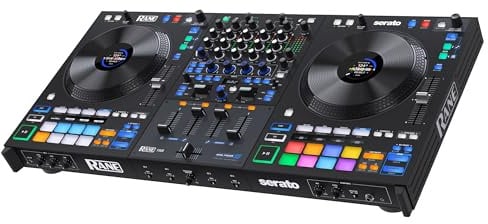 RANE FOUR Fortgeschrittener 4-Kanal Stem DJ-Controller, 8.5 Zoll Jogwheels mit Displays, DJ-Mixer mit FX, Enthält Serato DJ Pro und Pitch ‘n Time DJ