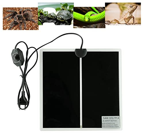 FIPASEN Terrarium Heizmatte, Reptil Heizmatten mit Temperaturregelung für Reptilien Schildkröten Schlangen Eidechse Gecko Einsiedlerkrebs Amphibien -Abnehmbares Heizkissen (14W:28x28CM)