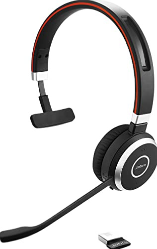 Jabra Evolve 65 Wireless Mono On-Ear Headset – Unified Communications zertifizierte Kopfhörer mit Langer Akkulaufzeit – USB Bluetooth Adapter – Schwarz