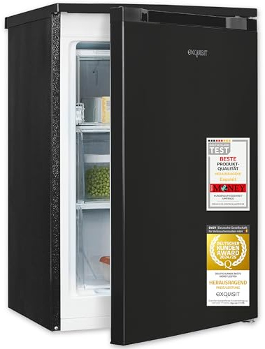 Exquisit GS581-051C Gefrierschrank - 85 l Nutzinhalt - Schwarz | 4 Sterne Gefrierfach bei -18°C, 2 Gefrierschubladen & eine Klappe, leise 39 dB, Maße 84,5 x 54,9 x 55,7 cm, Türanschlag