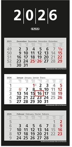 Herlitz 3-Monts-Wandkalender 2026, mit Tagesanzeiger (1 Stück, 3 Monate)