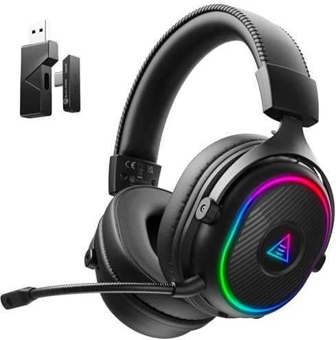 EKSA 2,4GHz Wireless Gaming Headset für PS5/PS4/PC/Switch/Mac, Bluetooth 5.3 Gaming Kopfhörer Kabellos mit Mikrofon, 30ms Latenz, 80 Stunden Akkulaufzeit, RGB, USB PC Headset