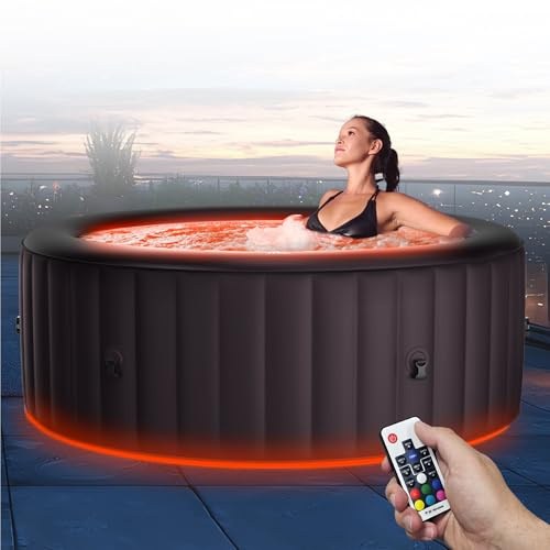 Miweba MSpa Whirlpool Outdoor Aurora | RGB LED Beleuchtung - 6 Personen Pool aufblasbar - UVC+ Wasserreinigung - Spa ⌀ 204.0 cm - Aufstellpool mit Fernbedienung - Hot Tub - Aufblasbarer Whirlpool