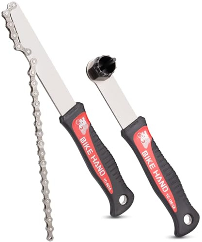 BIKE HAND Kettenpeitsche und Abzieher Set - Kettenpeitsche & Sicherungsring Werkzeug für Shimano HG Kassette/Freilauf Einbau Ausbau MTB Rennrad 7 8 9 10 11 Gang