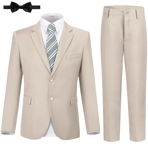 JPF Boys Formal Suits Slim Fit 5 Piece Kids Suit Jacket Pants Set with Dress Shirt and Tie for Wedding Prom