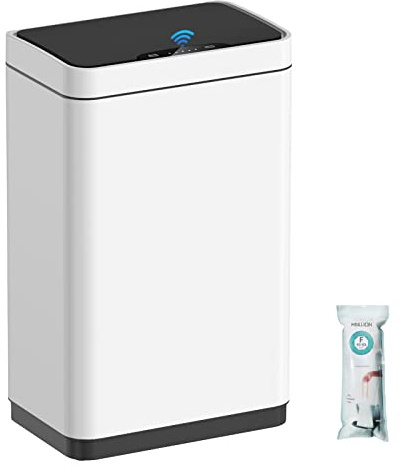 Mbillion Automatischer Mülleimer, 50L, Berührungsloser Sensor, Edelstahl, Intelligenter Mülleimer mit Deckel für Küche, Schlafzimmer, Home Office (Weiß)