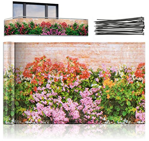 Maximex Balkon-Sichtschutz Mauerblumen, UV- und witterungsbeständig, Schnelltrocknend, Reißfest, 85 x 500 cm, Mehrfarbig