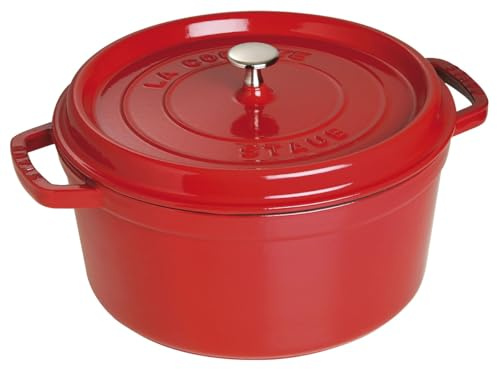 STAUB Cocotte, Gusseisen Bräter mit Deckel, 28 cm, 6,7 L, Rund, Alle Herdarten inkl Induktion, Made in France, Kirsch-Rot