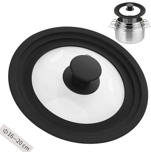 Zocipro Universaldeckel für Pfannen & Töpfe Ø 16/18/20 cm, Universal Pfannendeckel aus Glas mit Silikonrand, Topfdeckel 16cm, Vielseitiger Deckel für Pfanne und Kochen