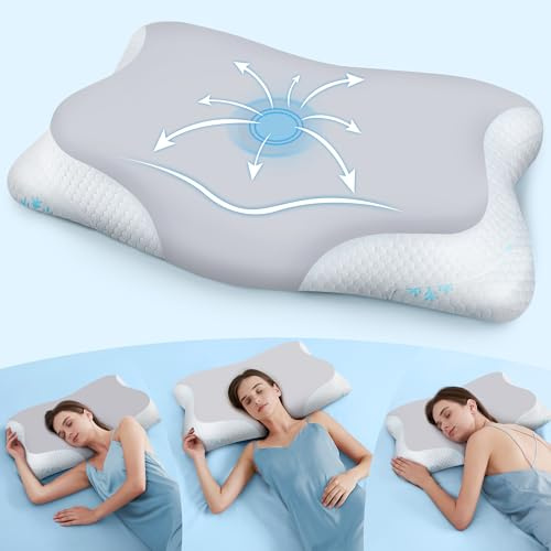 Orthopädisches Kissen Memory Foam Kissen ‑ 2‑in‑1 Ergonomisches Kopfkissen für Seiten Rücken & Bauchschläfer, Nackenkissen Kopfkissen Memory Schaum Viscoschaum Seitenschläferkissen, Grau 64x38x12 cm