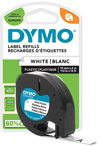 DYMO Original LetraTag Etikettenband| schwarz auf weiß | 12 mm x 4 m | selbstklebendes Kunststoff Schriftband | für LetraTag-Beschriftungsgerät