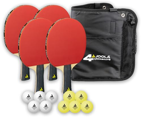 JOOLA Tischtennis-Set Quattro, 4 Tischtennisschläger + 10 Tischtennisbälle + Tasche, 28,5x26x8,5cm