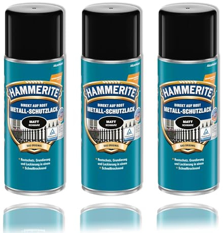 3x Hammerite Spray Metallschutzlack Rostschutz SCHWARZ MATT 400 ml