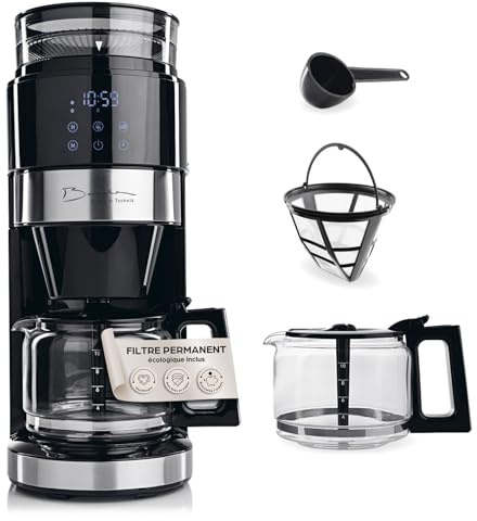 Barista Kaffeemaschine mit Mahlwerk | Filterkaffeemaschine mit Glaskanne | 900W Filtermaschine mit Touchdisplay & Timerfunktion für bis zu 10 Tassen | 1,25 Liter Kaffeekanne | Für Bohnen & Pulver