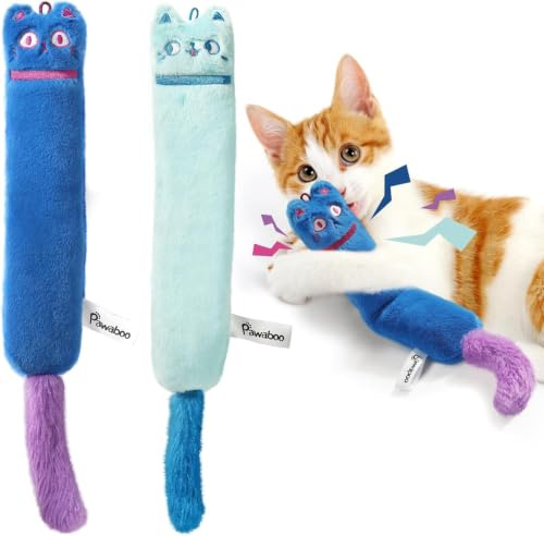 Pawaboo Katzenspielzeug, 2 Stück Katzenminze Spielzeug mit Glocke und Knitterpapier Weiches und Haltbares Plüsch Spielzeug Interaktives Spielzeug für Kätzchen Kitty, Süßer Katzenbedarf