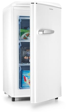 Klarstein Laika Gefrierschrank - 60 Liter Gesamtvolumen, Thermostat mit 5 Stufen, 0 bis -18 °C, 3 Einschübe, freistehend, Retro-Design, creme