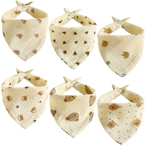 Vhtanop Lätzchen Baby, Dreieckstuch Baby Musselin, Halstuch Baby 100% Baumwolle, Sabberlätzchen, Spucktücher Baby, Verstellbare, 6 Stück