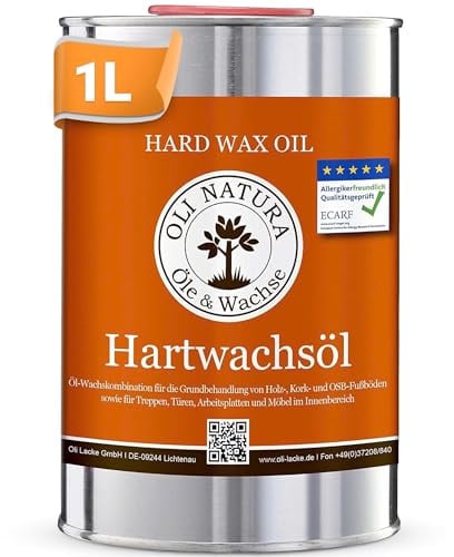 OLI-NATURA Hartwachsöl - 1L, farblos, natur - Holzöl für Möbel, Treppen, Türen & mehr - geprüft Allergikerfreundlich, lebensmittelecht-zertifiziert