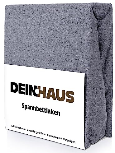 DH DEIN.HAUS Frottee Weiches Spannbetttuch 120 x 200 cm – Baumwolle, mit Gummizug, pflegeleicht, Bettlaken – Farbe: Graphit
