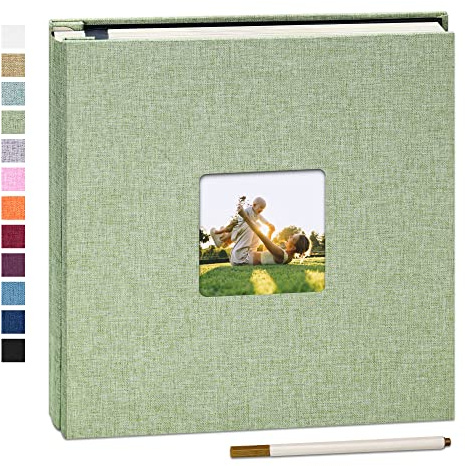 Yopih Fotoalbum zum Selbstgestalten 40 Seiten, 33x32 cm, Grasgrün | Groß Leinen Photoalbum, Metallstift, für Hochzeit Baby Familie Reise Geburtstag Geschenke