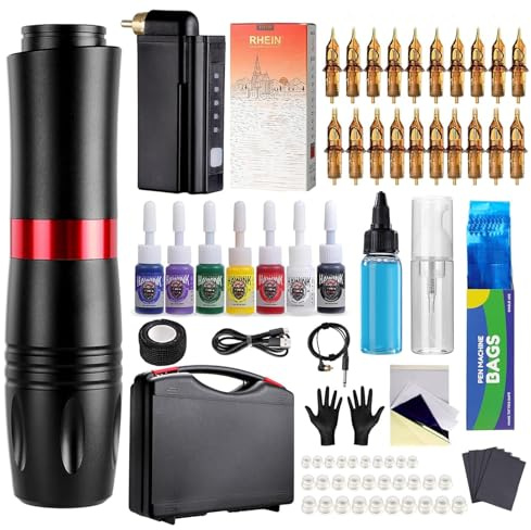 HAWINK Tattoo Maschine Set mit 1500 mAh Akku 20 Stück Tattoo Nadeln 7 Inks Blaue Seife Koffer Komplettes Tattoo Zubehör Kit EM154EN02P199EU-1