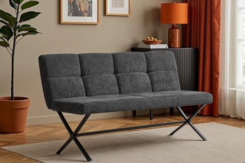 Bekrvio Samtstoff Esszimmerbank,140cm sitzbank Flur-Moderne sitzbank esszimmer im Industriestil,küchenbank mit stabilen Metallbeinen,10cm Dicke polsterbank, essbank mit rückenlehne Küche/Flur