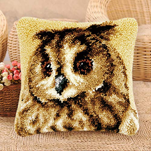 XUJINGJIE Knüpfteppich Knüpfkissen Kaninchen DIY Zum Selber Knüpfen Kissen Latch Hook Kit Für Erwachsene Kinder Anfänger, 43 X 43cm,E